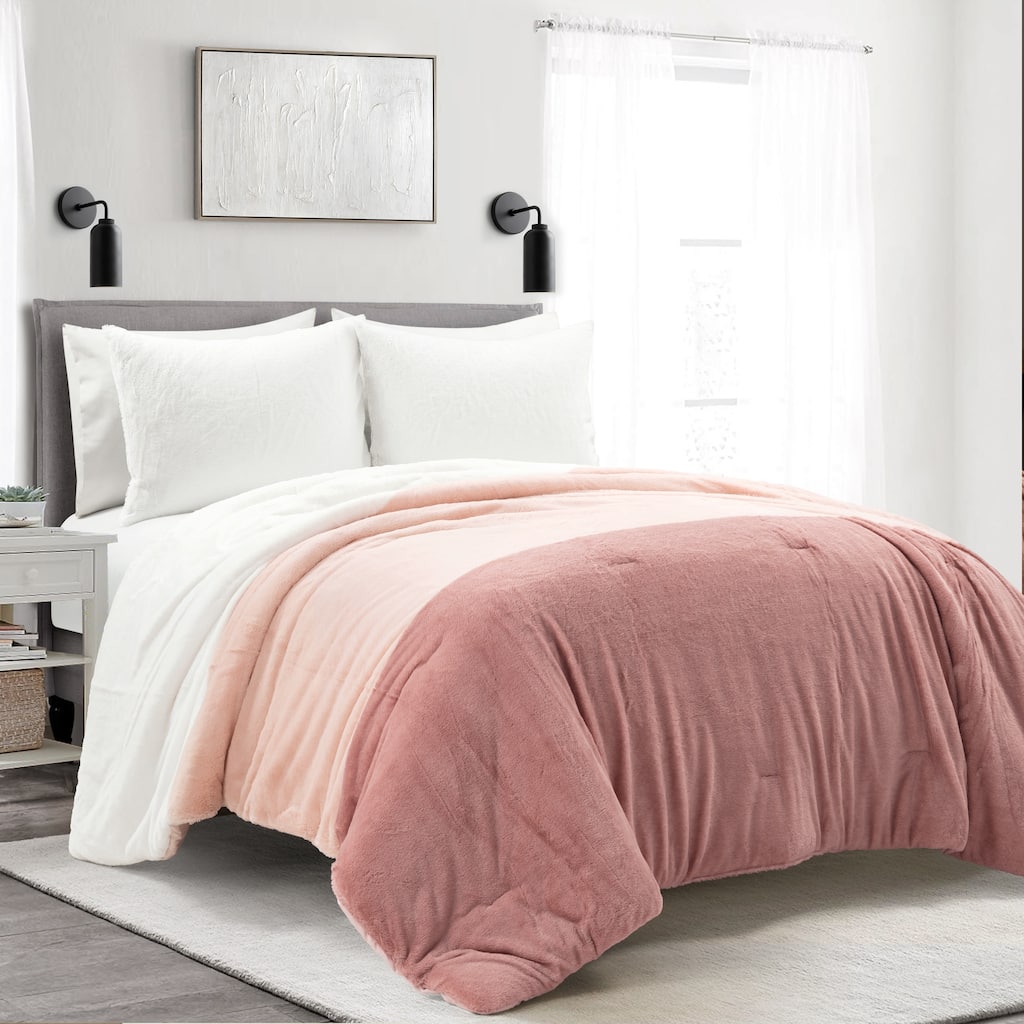 Lush Decor Farmhouse Color Block Ultra Soft Faux Fur All Season Kids Comforter Set