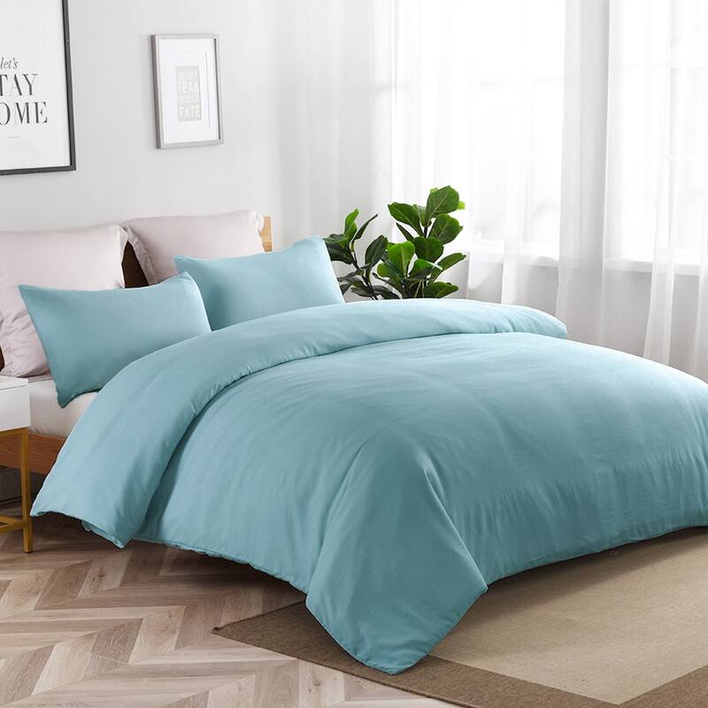 Light-Weight Microfiber Duvet Cover Set with Zipper Closure - Blue - Twin