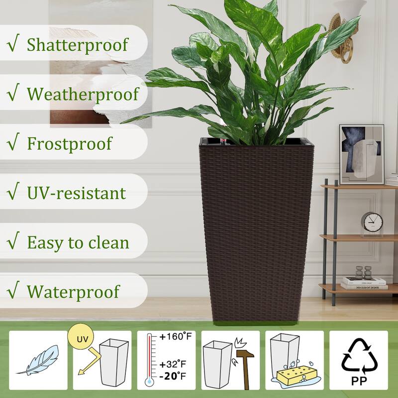 Automatic Watering Planter with Dual-Basin and Imitation Rattan Finish