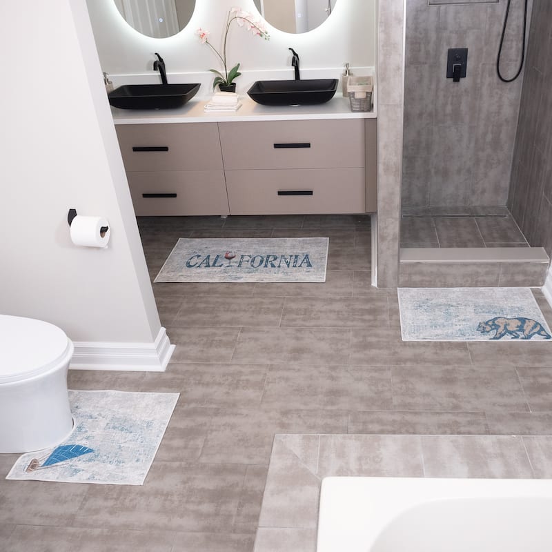 US States Design 3 Piece Bathroom Rugs Set - Non-Slip Ultra Thin Bath Rugs for Bathroom Floor - Washable Bathroom Mats Set