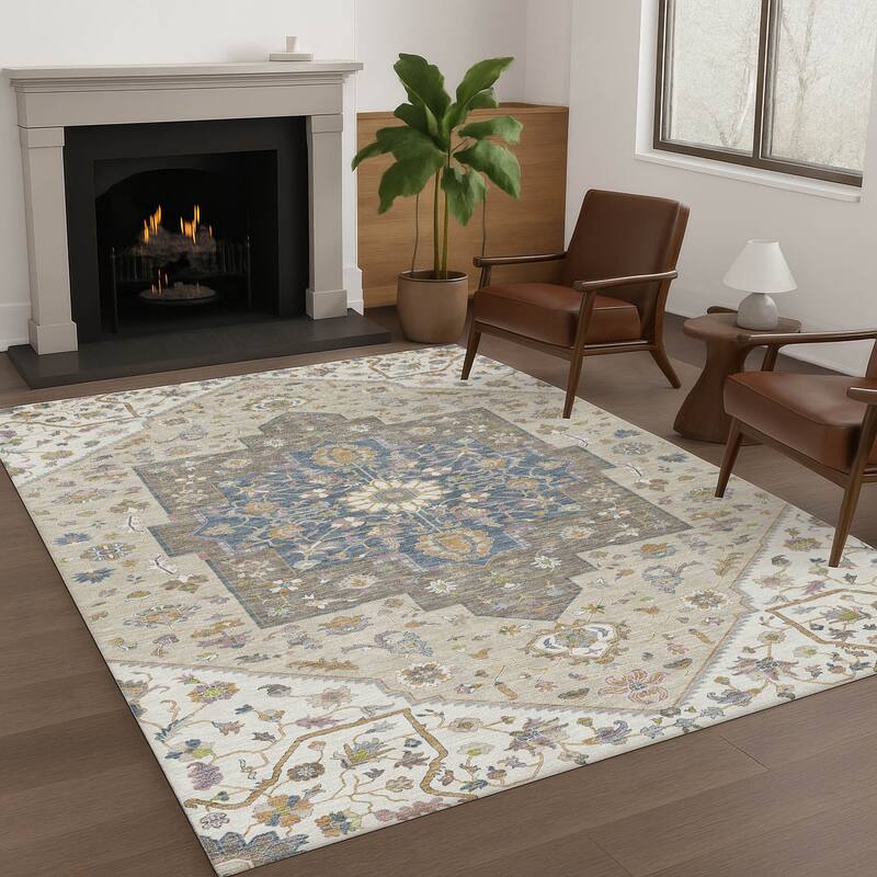 Machine Washable Indoor/ Outdoor Traditional Kolkata Chantille Rug