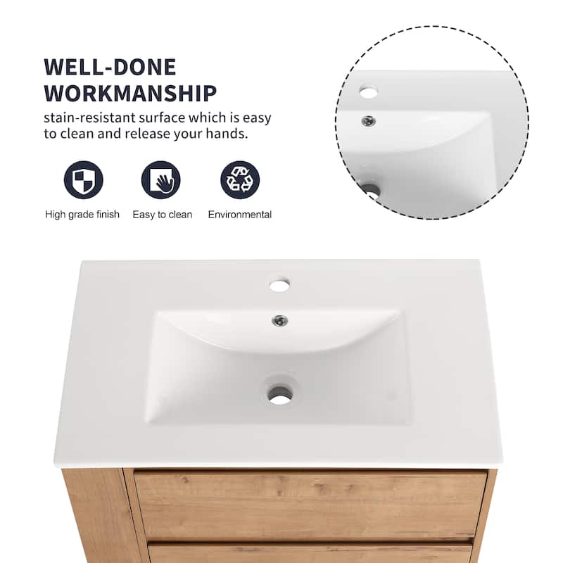 30"Wall Mounting Bathroom Vanity With Ceramic Sink, 2-Soft Close Drawer