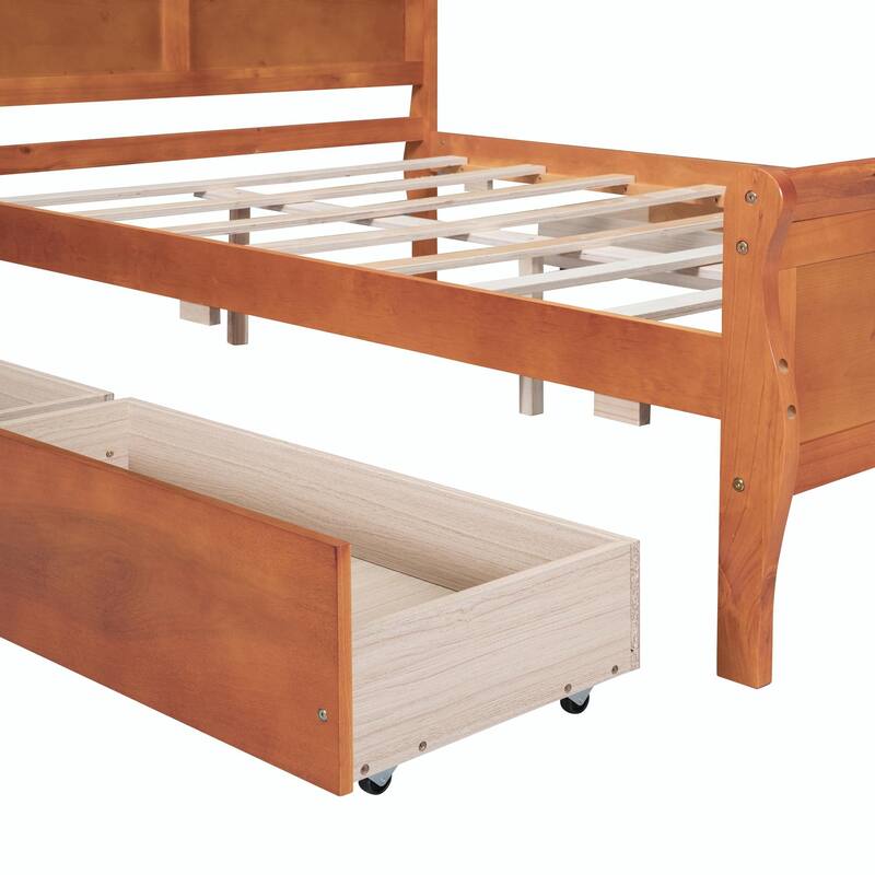 Wood Platform Bed with 4 Drawers and Streamlined Design