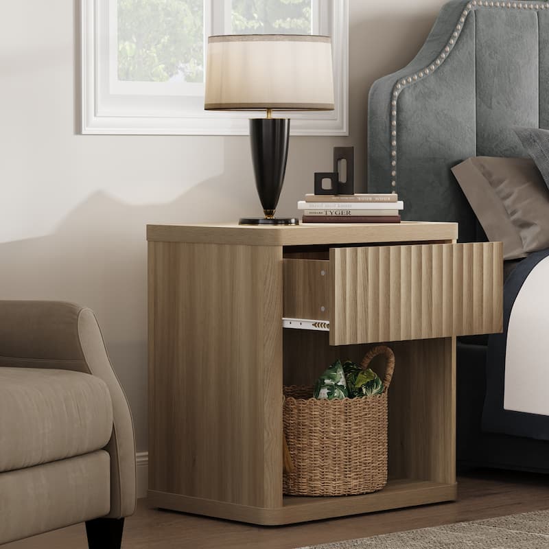 SICOTAS Nightstand with 1 Drawer and Open Storage
