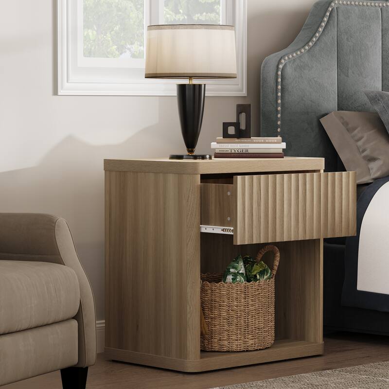 SICOTAS Set of 2 Nightstand with 1 Drawer and Open Storage