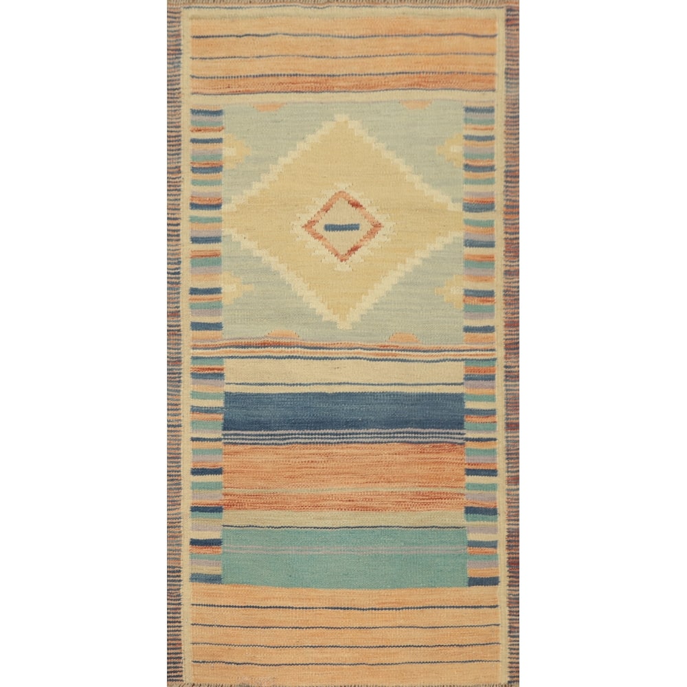Hand Woven Oriental 100% Wool Carpet Southwestern Tribal Multi-Colored Kilim Area Rug - 4' 0'' X 2' 0''