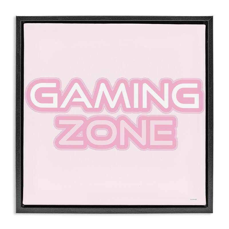 Stupell Pastel Pink Gaming Zone Framed Floater Canvas Wall Art Design By Yass Naffas Designs - 18 x 18 - Black