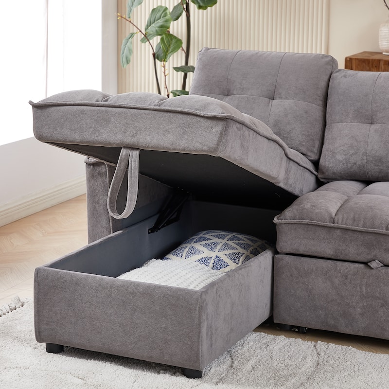 78.75" Chenille L-Shaped Reclining Sofa Bed with USB-C