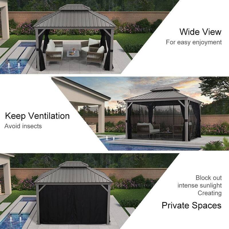 PURPLE LEAF Patio Gazebo for Light Grey Backyard Hardtop Galvanized Steel Frame with Upgrade Curtain
