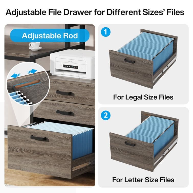 63" Computer Desk with Monitor Stand, Ergonomic Home Office Desks with Drawers File Cabinet