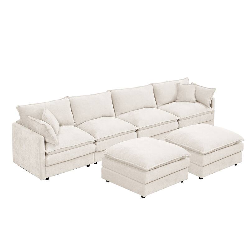 Modular Sectional Sofa, 102 Inch L Shaped Couch Set for Living Room, 3-Seater Comfy Cloud Couches with Ottoman, DIY Combination