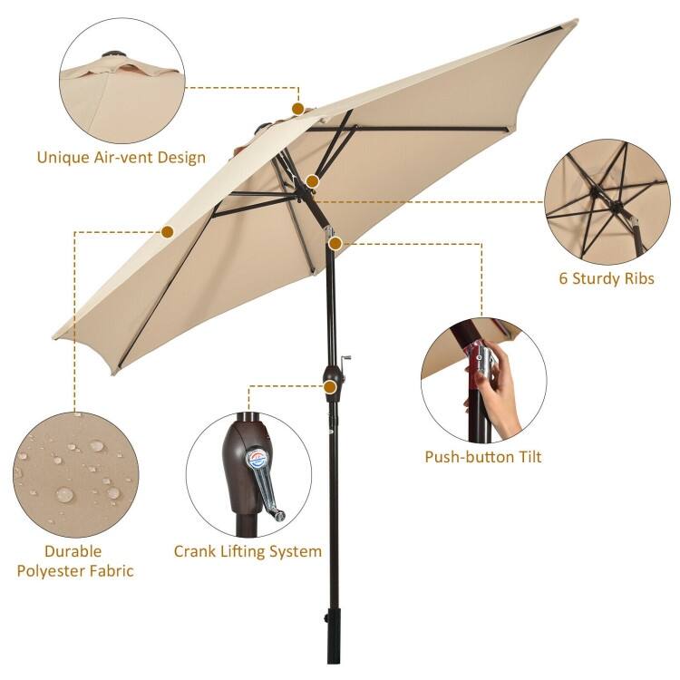 9-Foot Outdoor Market Patio Table Umbrella with Push-Button Tilt and Crank Lift for Sun Shade