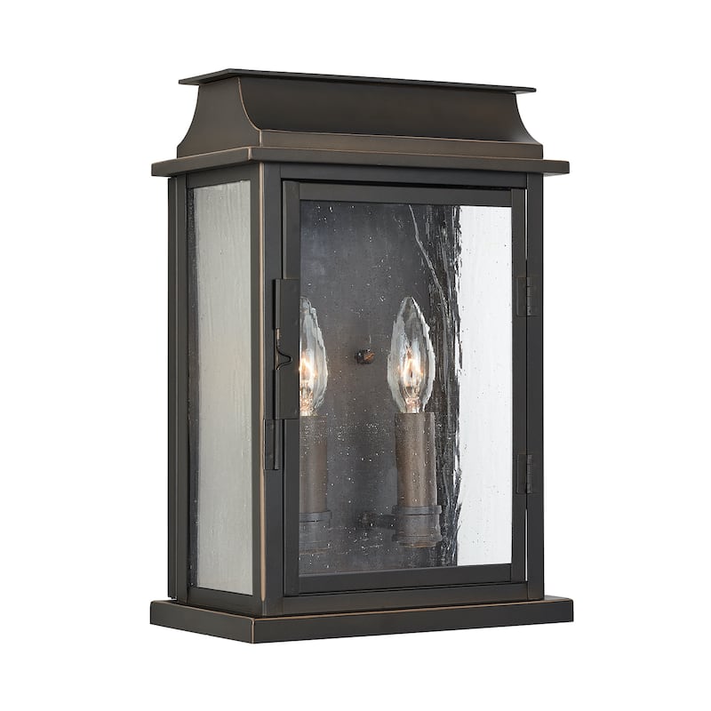 Bolton Oiled Bronze Outdoor Wall Lantern w/ Antiqued Glass - 2-light 9.25"W