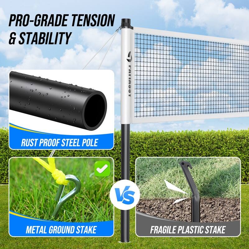 Badminton Set for Backyard, Portable Badminton Net with 4 Badminton Rackets, 4 Nylon Shuttlecocks and Carry Bag