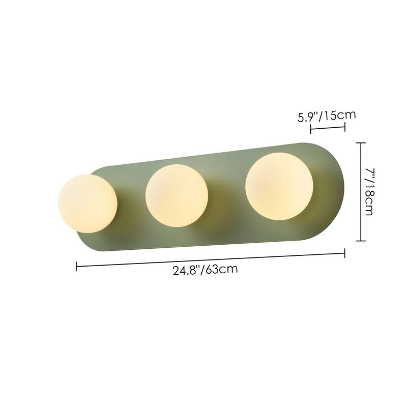 3-Light Modern Rectangular Gray-Green Frosted Opal Glass Globe Bubble Bathroom Vanity Light