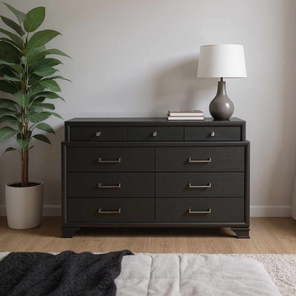 HomeRoots 59" Gray Solid Wood Nine Drawer Double Dresser