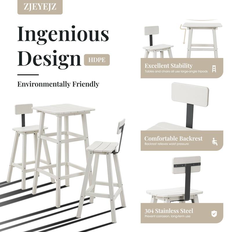 3-Piece Black Frame HDPE Plastic Outdoor Dining Set