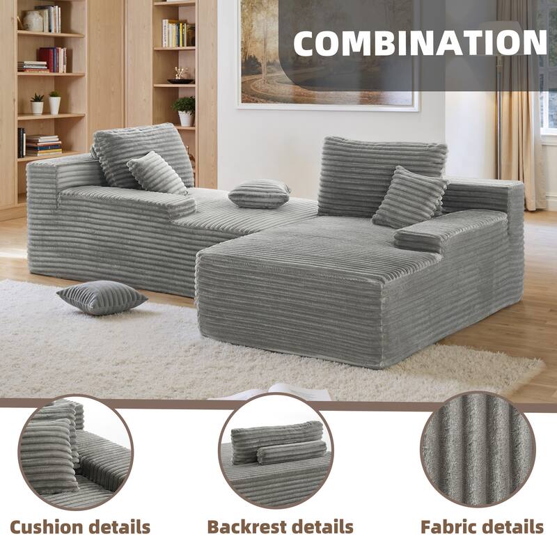 2 - Piece Upholstered Sectional Couch Sleeper Sofa L-Shape Chaise with Pillow
