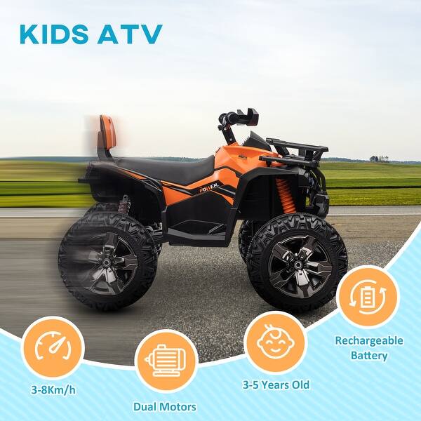 slide 2 of 8, 12V Kids Ride-on Four-Wheeler ATV Toy Car with Music - Orange Orange