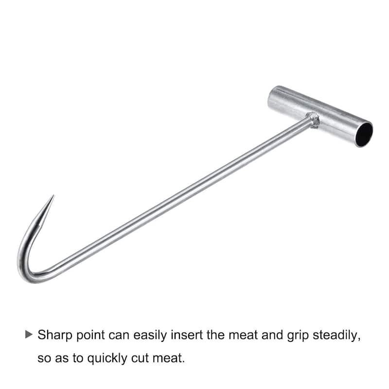 12"(300mm) T-Handle Meat Boning Hook, Galvanized T Hooks for Butcher - Silver Tone