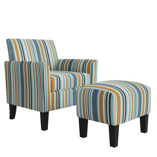 Copper Grove Maritza Half Round Arm Chair and Ottoman - Caribbean Blue Multi Stripe