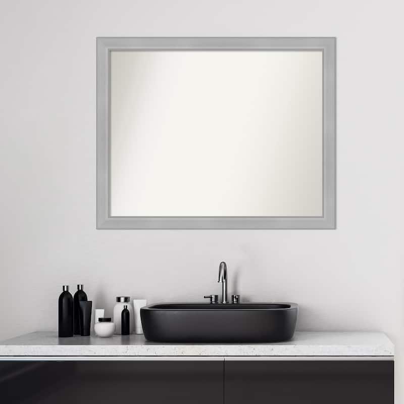 Non-Beveled Bathroom Wall Mirror - Vista Brushed Nickel Narrow Frame