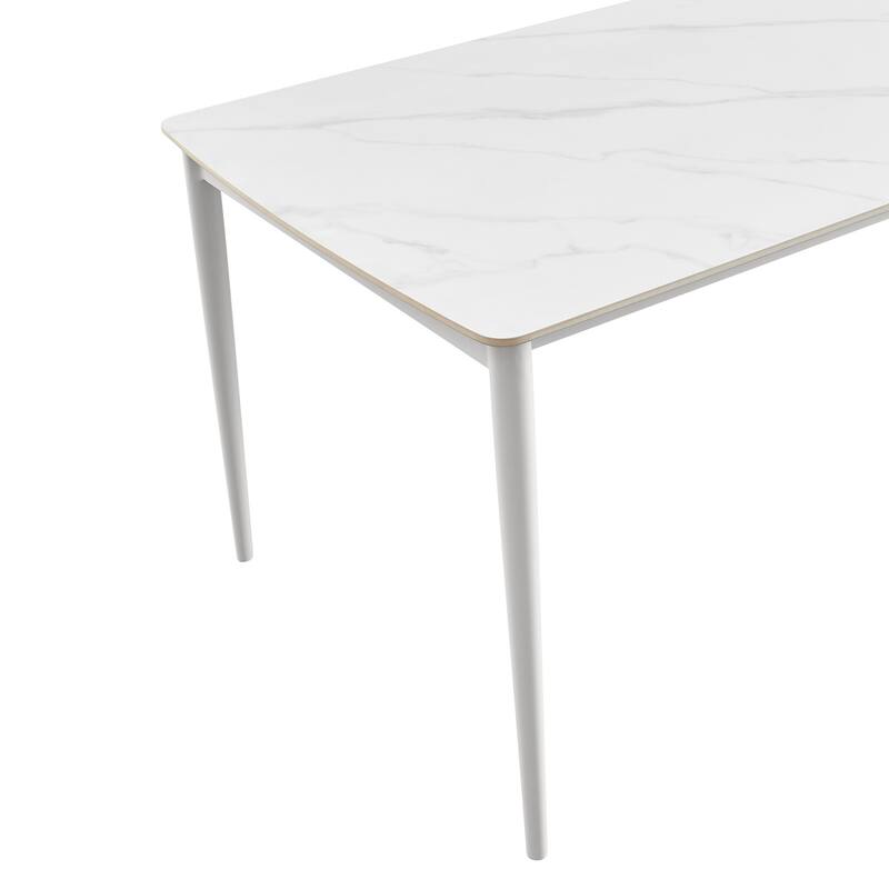 Rue 71 Inch Outdoor Patio Dining Table, Sintered Stone Top, White Frame