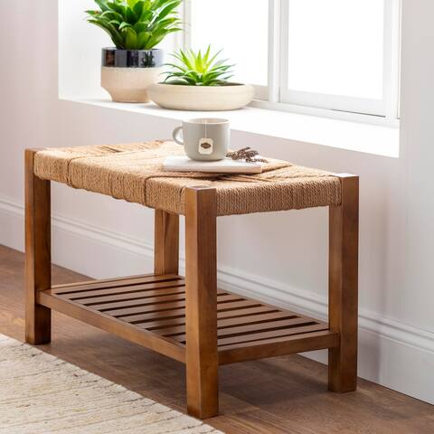 Vikram Jute & Wood Storage Bench. - 17"H x 15"W x 28"D