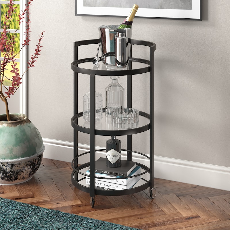 Hause 21'' Wide Round Bar Cart - 21" Wide - Blackened Bronze