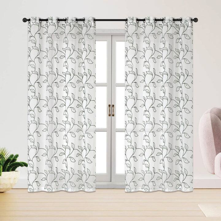 Keisha Floral Embroidered Grommet Window Curtain Panel, 54x84 Inches - 54x84 Inches - Beige/Hunter Green