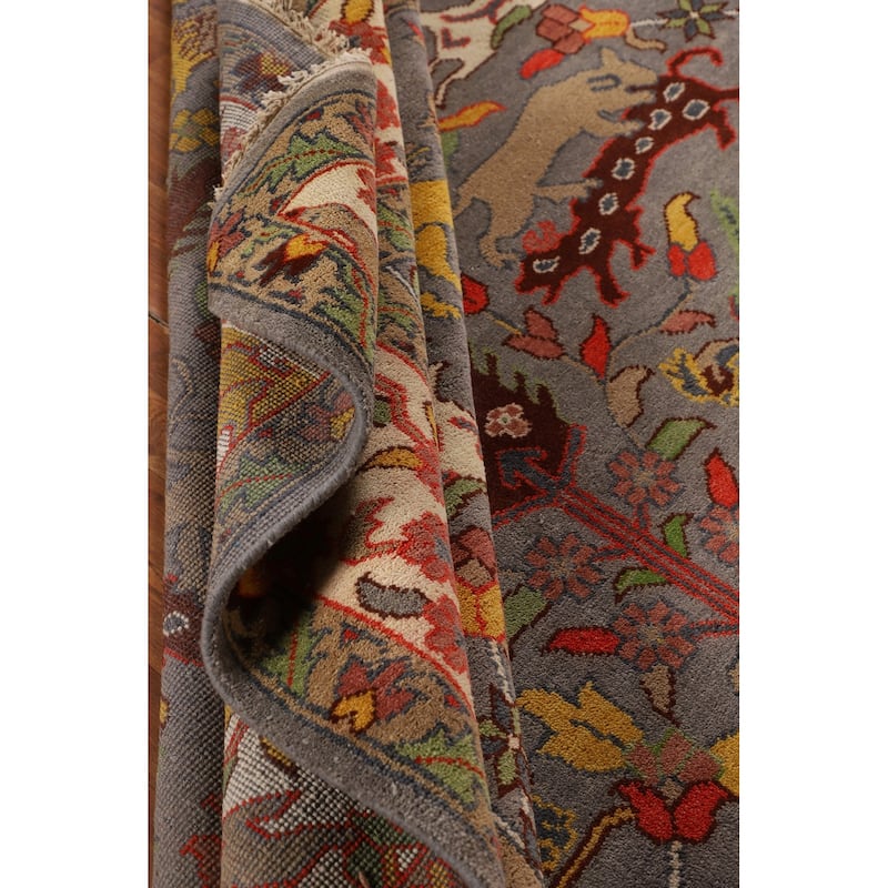 Hunting Animals Ziegler Indian Area Rug Hand-Knotted Wool Carpet - 9'1" X 11'10"