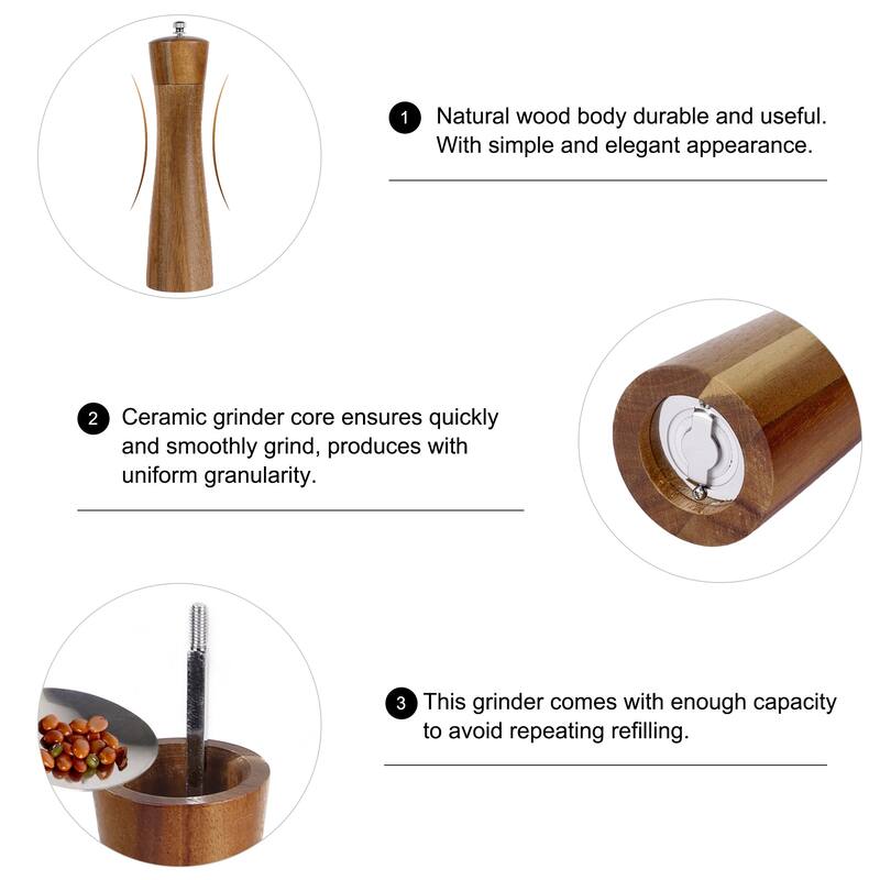 Household Kitchen Wooden Salt Spice Pepper Mill Grinder Shaker Wood Color 8 Inch