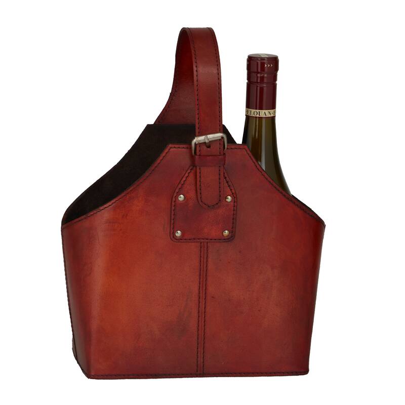 Leather 2 Bottle Wine Holder with Carrying Handle