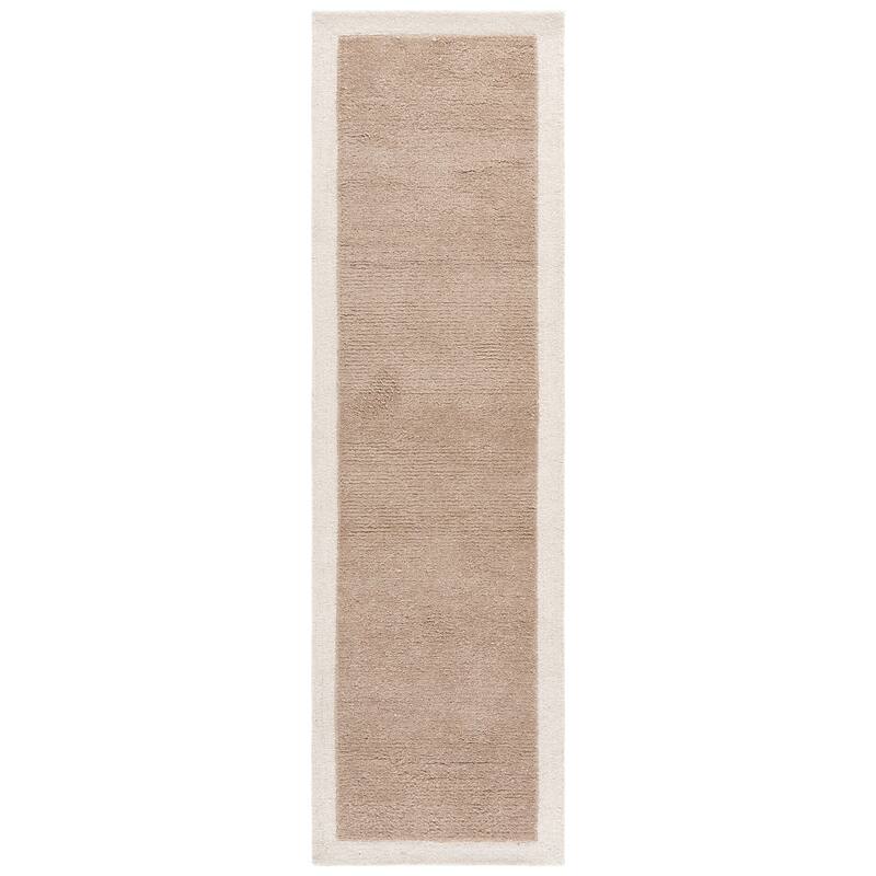 SAFAVIEH Handmade Metro Kleanthi Border Wool Rug - 2'3" x 8' Runner - Beige/Ivory