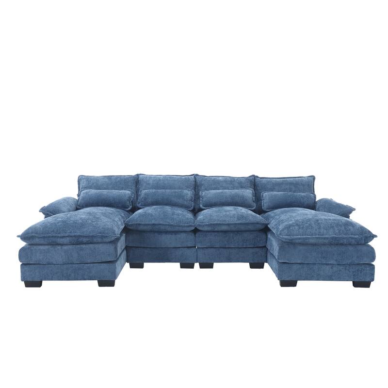 U-shaped Recliner Sofa Chenille Upholstered Chaise Sectional Sofa Symmetrical Reclining Couch with Double Thick Cushions
