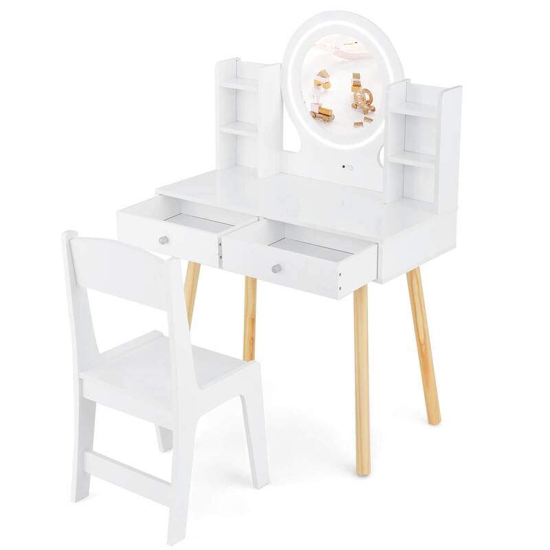 Costway Kids Vanity Set Princess Vanity Desk Set with 2-Color LED - See Details