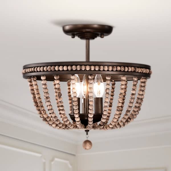 slide 2 of 11, Ovid 16 Inch Bead Vintage Semi Flush Mount 3-Light