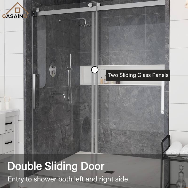 CASAINC 48 or 60 in. W x 76 in. H Double Sliding Frameless Shower Door