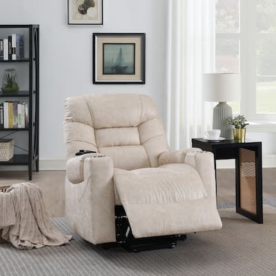 Stylish Leather Aire Power Motion Recliner with Lift, Heating & Massage Function, Beige