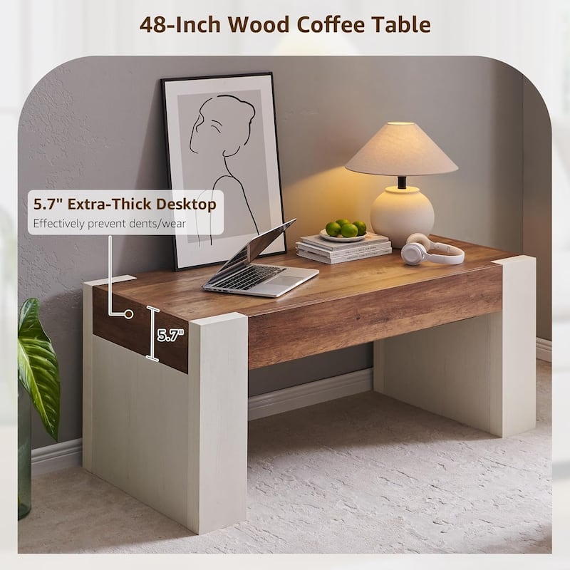 Modern Coffee Table, Wooden Living Room Table w/ Hidden Storage Drawer