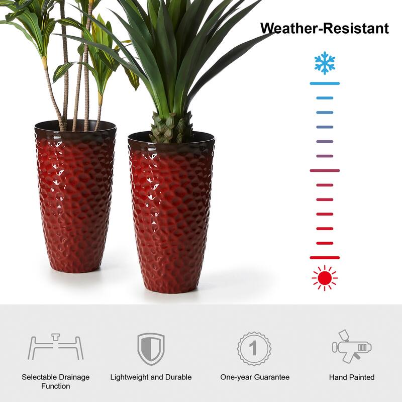 Glitzhome 23.75"H Set of 2 Oversized Eco-Friendly PP and Stone Honeycomb Textured Blue/Green/Red Tall Plastic Planter