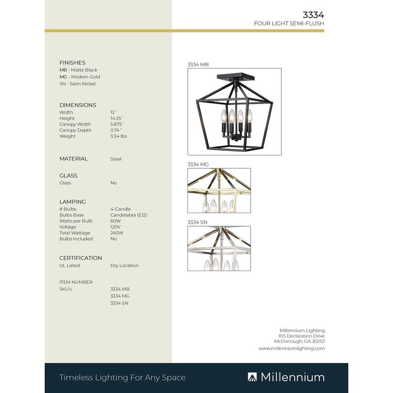 Millennium Lighting 4 Light Semi-Flush Ceiling Mount Fixture