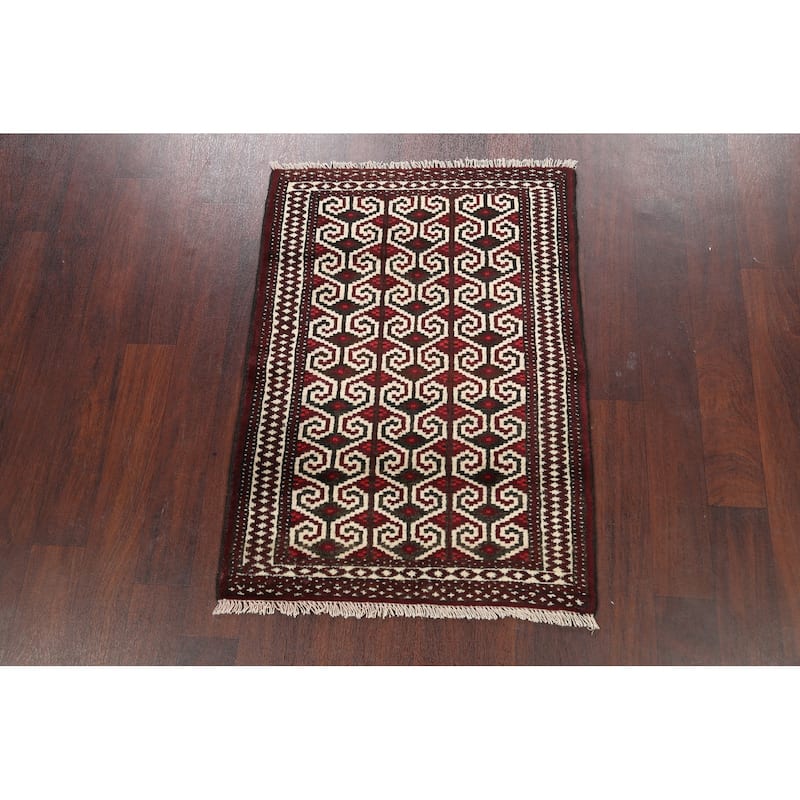 Geometric Persian Balouch Traditional Area Rug Handmade Wool Carpet - 2'8" x 3'8"