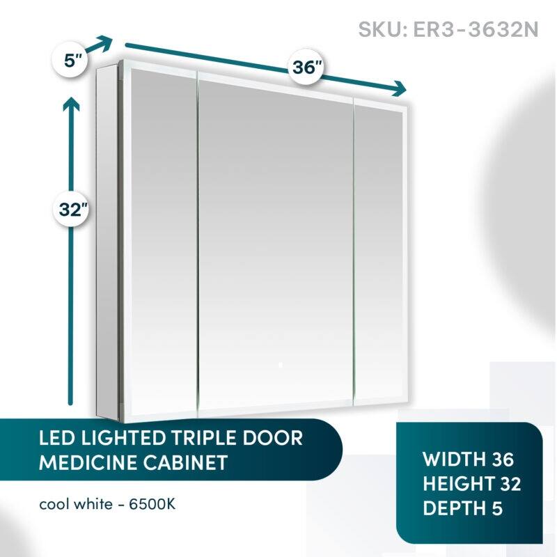 AQUADOM Edge Royale Bathroom Led Lighted Medicine Cabinet Defogger, 3X LED Adjustable Magnifying Mirror, Electrical Outlets.