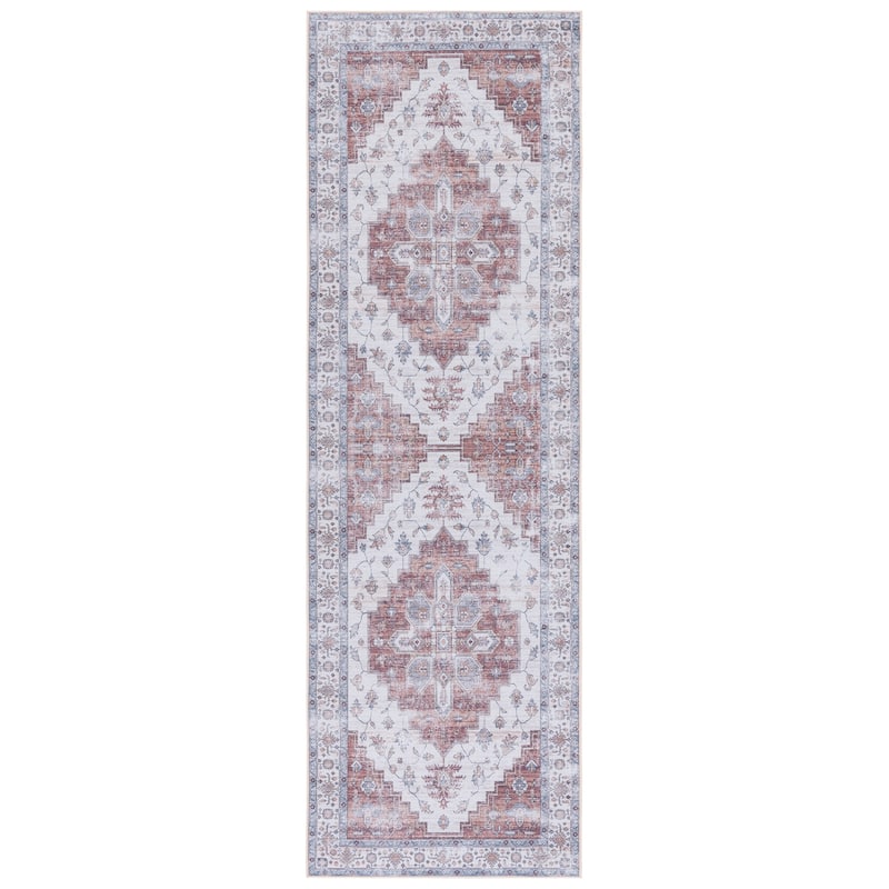 SAFAVIEH Tucson Machine Washable Slip Resistant Malvina Oriental Medallion - 2' 6" x 8' - Ivory/Rust - Runner