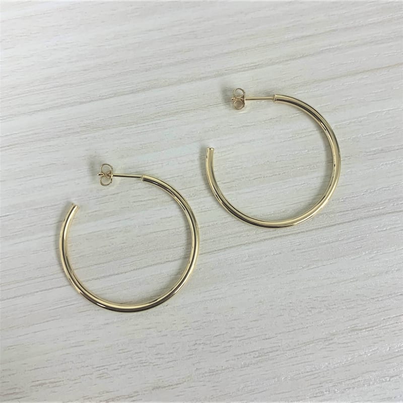 Joelle Collection Hoop Earrings 14K Yellow Gold Bead Earrings 2 x 30 MM 2" Inch