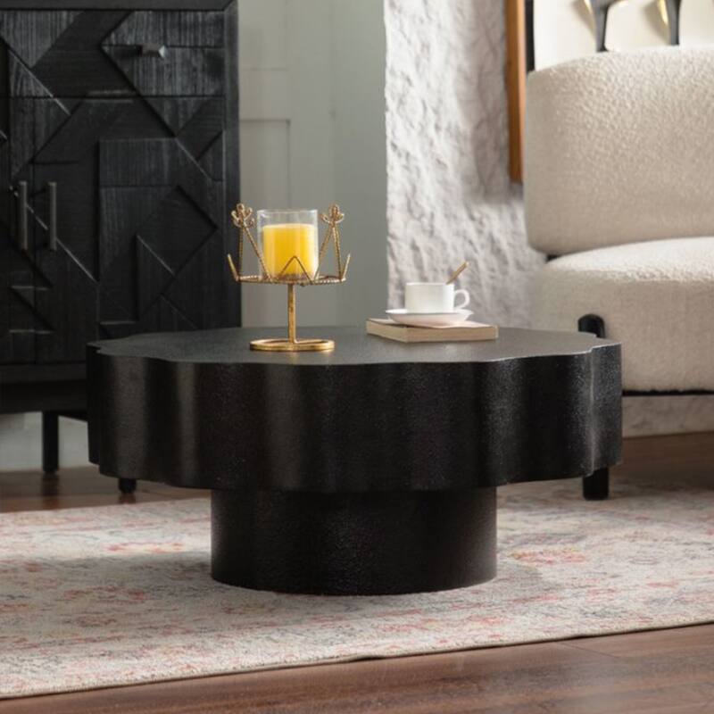 Scalloped White Coffee Table: Unique Wave-Edge Shape, Elegant Focal Piece for Stylish Spaces