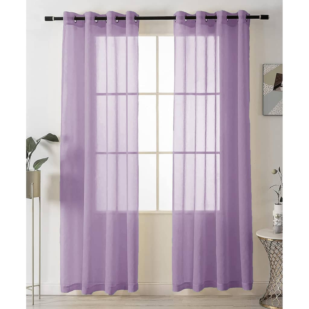 84" Inches Long - 2 Panels - Lavender Sheer Window Grommet Curtain Set - 55" x 84"