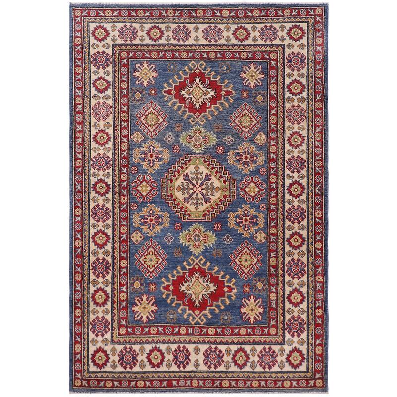 Tribal Kazak Cornelius Blue/Beige Wool Rug - 4'2'' x 6'0''