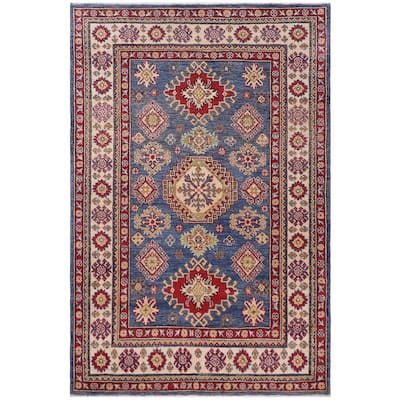 Tribal Kazak Cornelius Blue/Beige Wool Rug - 4'2'' x 6'0''
